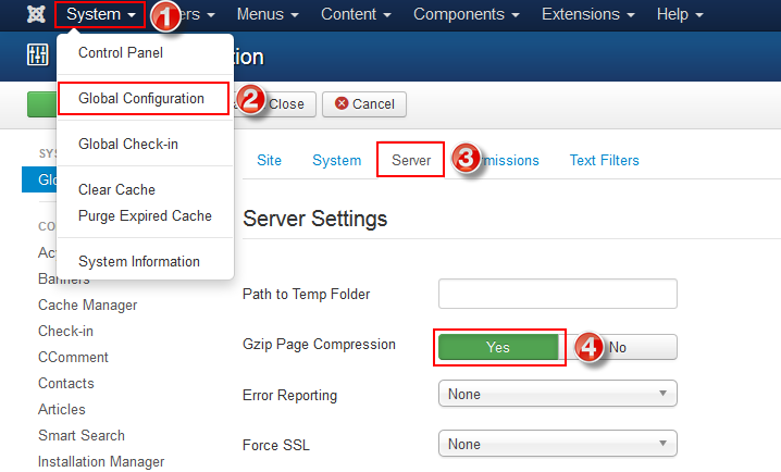 enable gzip compression in joomla 3