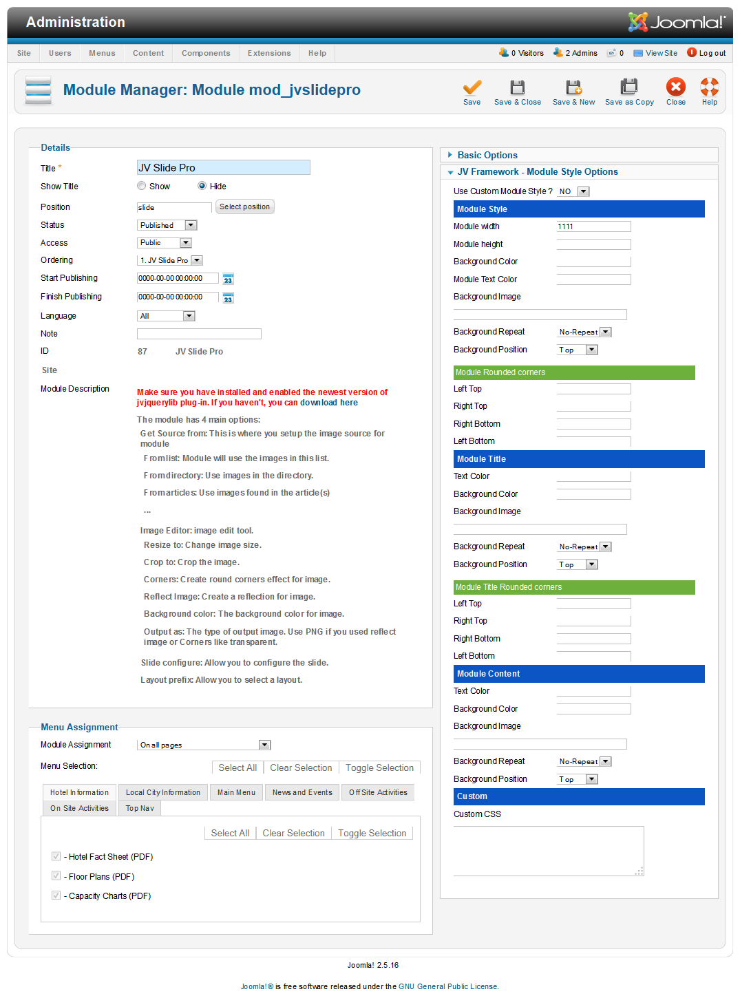 JV Slidepro backend setting