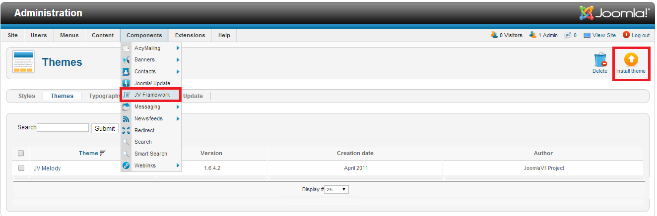 install theme through JV Framework