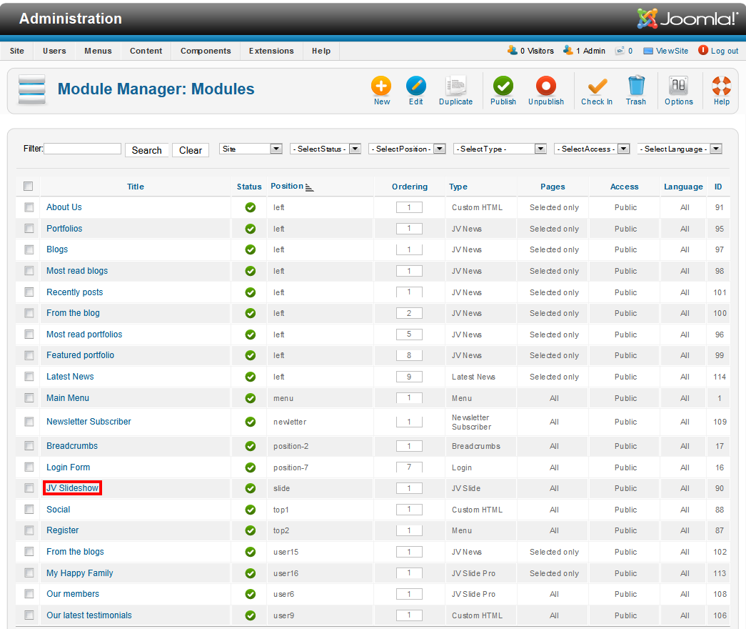 manage modules included in JV  Photo