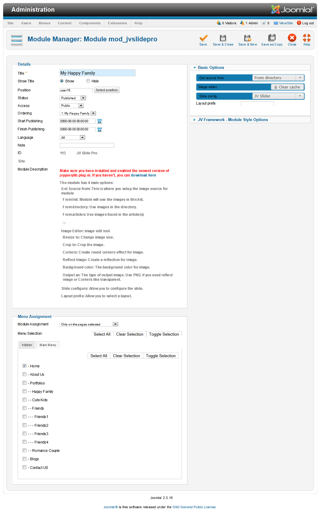 JV Slidepro backend configuration