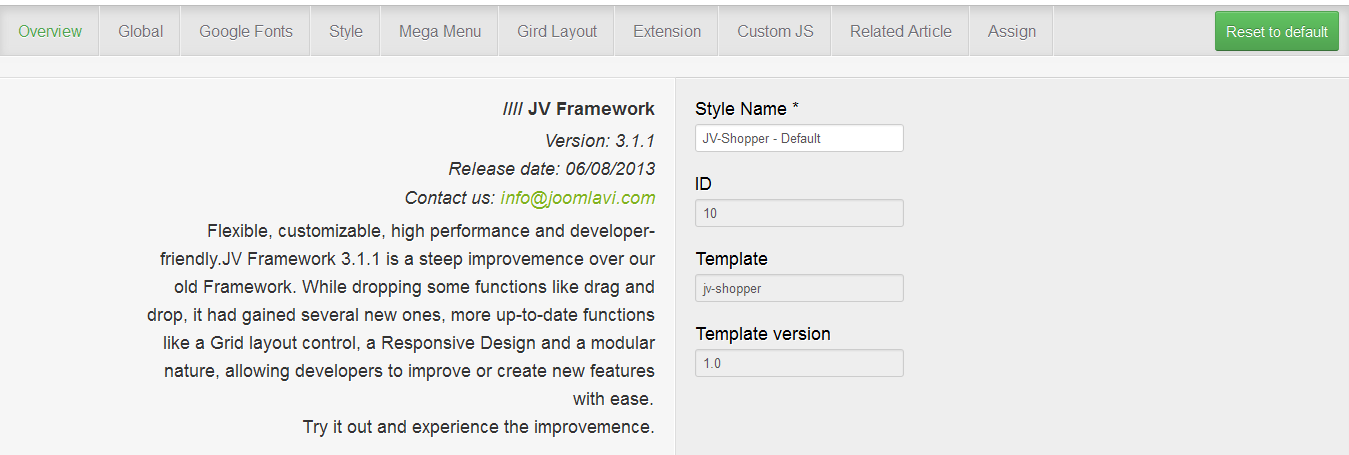 JV Framework overview