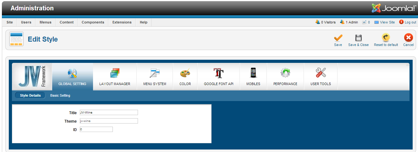 JV Framework configuration