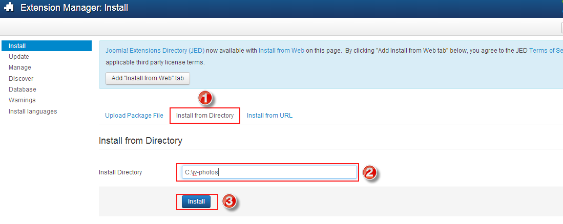 install joomla extension from directory